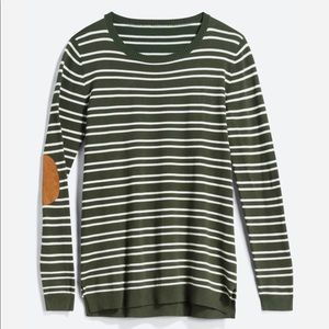 Renee C. Aubree Elbow Patch Striped Pullover Sweater in Olive - S